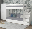 Кровать двухъярусная с диваном и лестницей-комодом "Лаворо" (Белый/Рогожка Savana Plus Ash (AT)) D_B3
