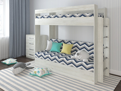 Кровать двухъярусная с диваном "Лаворо" (Сосна винтерберг/Lokky Blue (AT)) D - 1