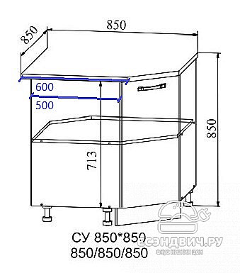 Столешница угловая 850*850 "Йорк" (Мрамор бежевый) /DSV