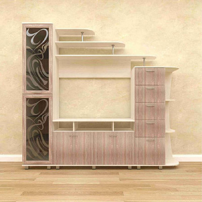 Гостиная 2,35  "Лаворо" (Выбеленный дуб/Ясень шимо тёмный/Стекло) EsandwichAМ-Ф3 - 1