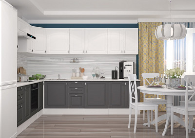 Кухня угловая 3,0*2,4 (универс.угол) "Форд" (Белый Софт/Графит Софт) /Gnt/Ev/5 - 2