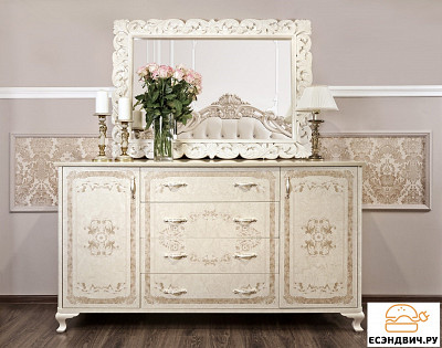 Зеркало largo  "Клео" (МДФ) (Корень крем глянец/Патина/Шелкография/Лак) UgPt - 2