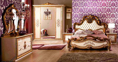 Кровать 1600 с подъемн.мех-м "Сицилия" (МДФ) (Бежевый  глянец/Золото/Шелкография) Dm/An - 2