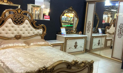 Кровать 1600 с подъемн.мех-м "Сицилия" (МДФ) (Бежевый  глянец/Золото/Шелкография) Dm/An - 3