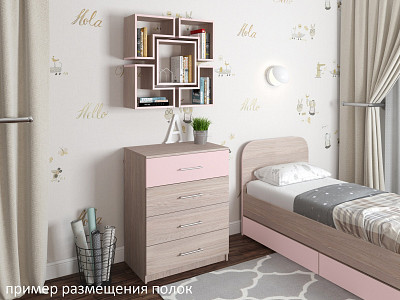 Полка навесная V "Лаворо" (Анкор светлый/Розовый кварц) D_Fh - 2