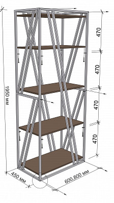 Стеллаж 0,8 boston "Ларго"(Металл Черная шагрень/Дуб шамони светлый)-MS/Бст - 2