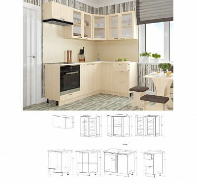 Кухня угл.прав. 1,8х1,4  "Асти" (Бел.дуб) 4 - 2