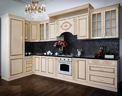 Тумба 800 под мойку врезную "Маэстро" (МДФ) (Крем глянец/Патина/Лак) UgVr - 3