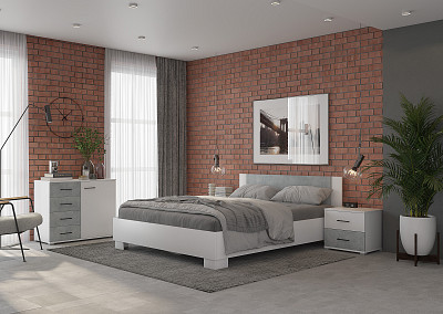 Кровать 1400 "Невада" (МДФ) (Белый/Бетон) /Gnt/Nv - 4