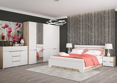 Шкаф 3-х дв. 1,35  "Атланта" (МДФ) (Сонома/Белый софт/Зеркало) /Gnt/Ант - 3