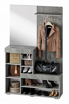 Прихожая 1,26 "Стайл" (Метрополитан грей/Белый глянец/Зеркало) /BTS/Инст - 2