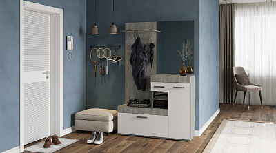 Прихожая 1,26 "Стайл" (Метрополитан грей/Белый глянец/Зеркало) /BTS/Инст - 3