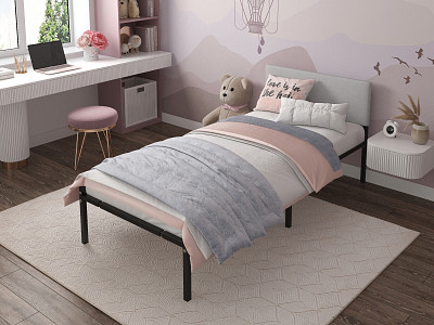 Кровать 800 с ортопед.осн. лофт "Аллегро" (Металл черный/Велюр Vivaldi 4)-Dmk/Лф - 2