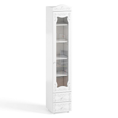 Пенал (560) с ящ. "Римини"(МДФ)(Белый/Белое дерево/Стекло)/Vs/ИТ-36 - 3