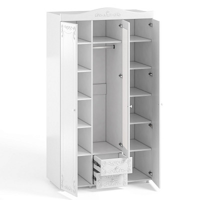 Шкаф 3х дверн. (560) с ящ. "Римини"(МДФ)(Белый/Белое дерево/Зеркало)/Vs/ИТ-57 - 3