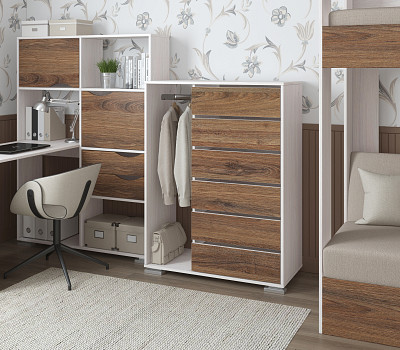 Комод-шкаф высокий прав. "Лаворо" (Анкор белый/Дуб Аризона) D_Np