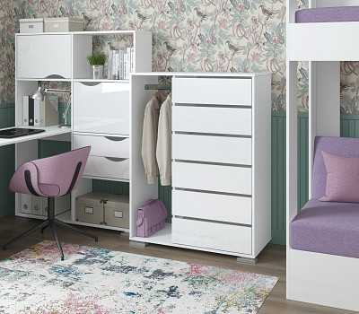 Комод-шкаф высокий прав. "Лаворо" (Белый/Белый глянец) D_Np