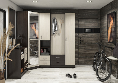 Шкаф угловой  штанга/полки"Беверли" (Венге/Дуб белфорд/Зеркало ) EsandwichИЦШКУ - 4