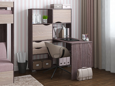 Стол письменный угловой лев. "Лаворо" (Анкор тёмный/Анкор светлый) D