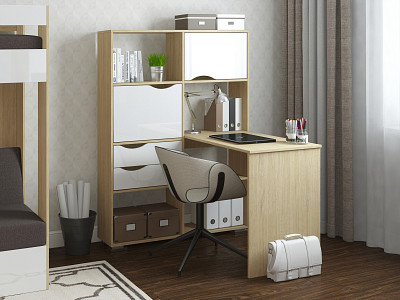 Стол письменный угловой лев. "Лаворо" (Пикард/Белый глянец) D