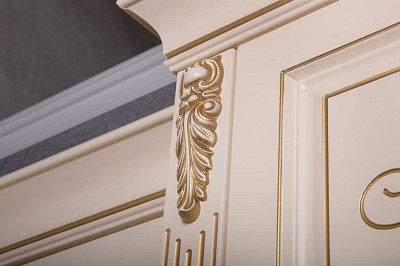 Кухня угл. 1,65х2,3 лев. с фарт. "Беладжио" (Бежевый) (ЛМДФ/Лак/Патина) /Sk/Al - 4