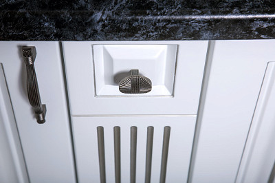 Кухня угл. 1,65х2,3 лев. с фарт. "Беладжио" (Белый) (ЛМДФ/Лак/Патина) /Sk/Al - 3