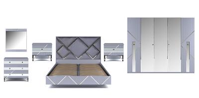 Спальня 6 предм. 5дв./1,8 "Dubai" (Серый/Серебро) (ЛМДФ Эмаль/Лак/Велюр) /Sk/Az - 2