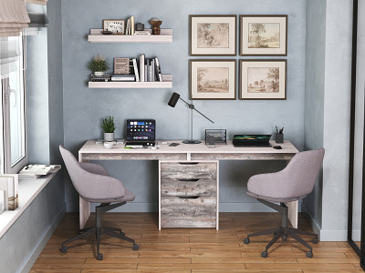 Стол письменный 1,8 grand "Лаворо" (Анкор белый/Бетон пайн экзотик) D