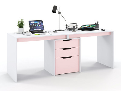 Стол письменный 2,0 grand "Лаворо" (Белый/Розовый кварц) D - 2