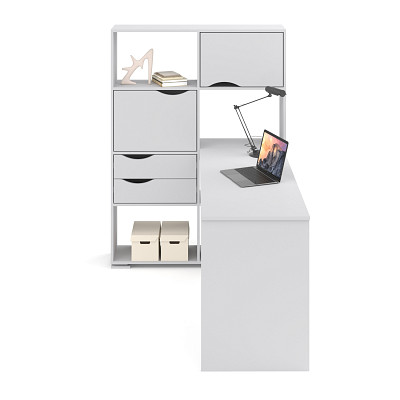 Стол письменный угловой лев. L "Лаворо" (Белый / Белый глянец) D - 3