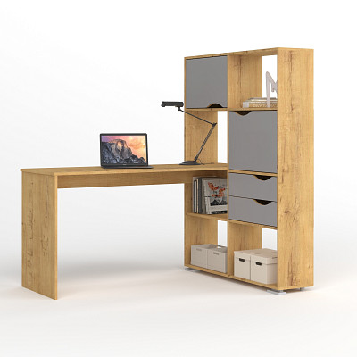 Стол письменный угловой прав. L "Лаворо" (Дуб бунратти / Вулканический серый) D