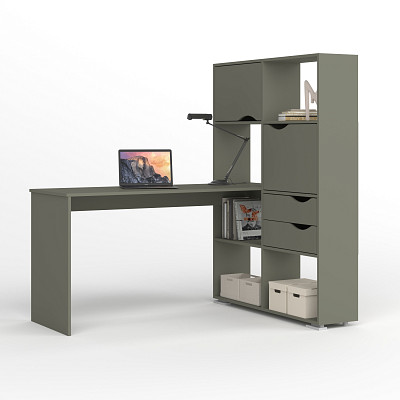 Стол письменный угловой прав. L "Лаворо" (Хаки / Хаки) D - 1