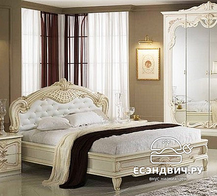 Кровать 1600 "Тоскана" (МДФ) (Бежевый  глянец/Шелкография/Экокожа) Dm/Dn