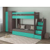 Кровать двухъярусная с диваном и лестницей-комодом "Лаворо" (Анкор тёмный/Аква/Рогожка Savana Latte (AT)) D_B3