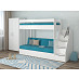Кровать двухъярусная с диваном и лестницей-комодом "Лаворо" (Белый/Savana Plus Lagoon) D_B3