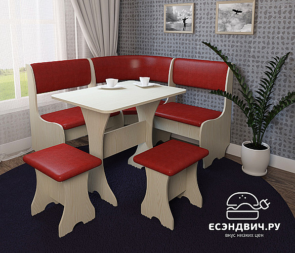 Табуреты мягкие 4 шт. (Бел.дуб)"Оливьер" (Кожзам.Красный) Esandwich ТБ-02