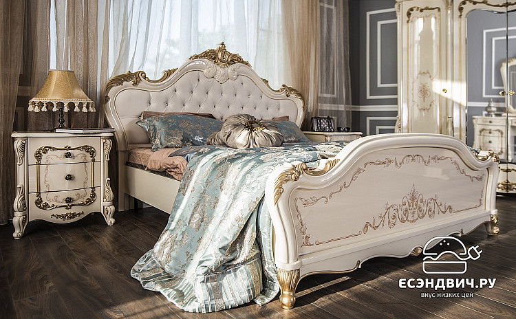 Кровать 1800  "Джованни" (МДФ) (Крем Глянец/Патина/Лак/Шелкография) UgEn