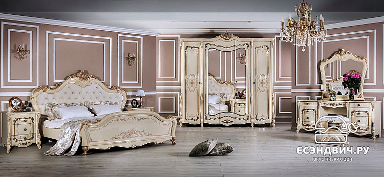 Кровать 1800  "Джованни" (МДФ) (Крем Глянец/Патина/Лак/Шелкография) UgEn