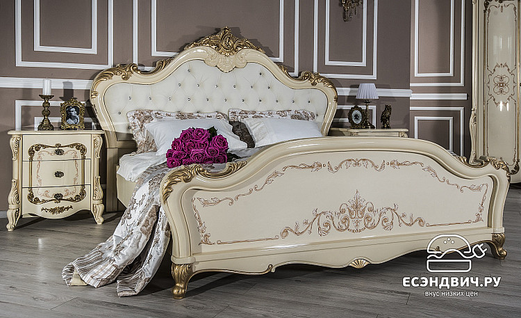 Спальный гарнитур 6 предм. "Джованни" (МДФ) (Крем глянец/Патина/Лак/Шелкография) UgEn/К2