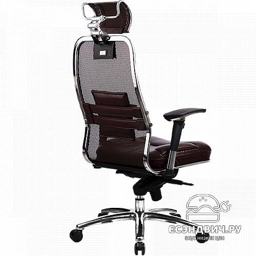 Кресло fold plus "Нэо"(Сетчатая ткань Темно-бордовая/Кожа NewLeather Бордовая/Хром)-Mt/SL-3.02