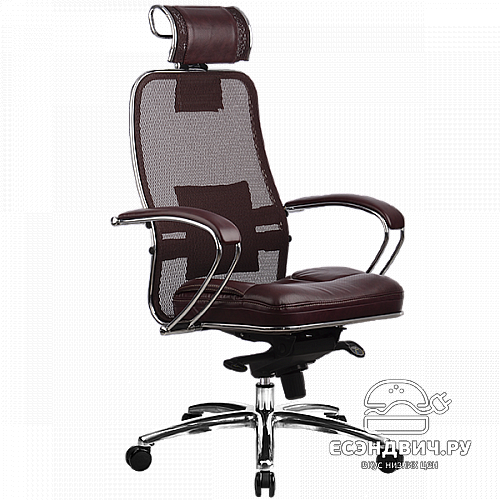 Кресло solo plus "Нэо" (Сетчатая ткань Темно-бордовая/Кожа NewLeather Бордовая/Хром)-Mt/SL-2.02