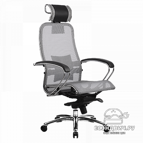Кресло solo "Нэо" (Сетчатая ткань Серая/Кожа NewLeather Черная/Хром)-Mt/S-2.02