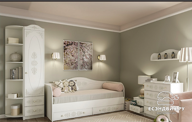 Стеллаж угловой "Бонни" (МДФ) (Белый/Белое дерево)/DSV/КК/СДУ 370.1