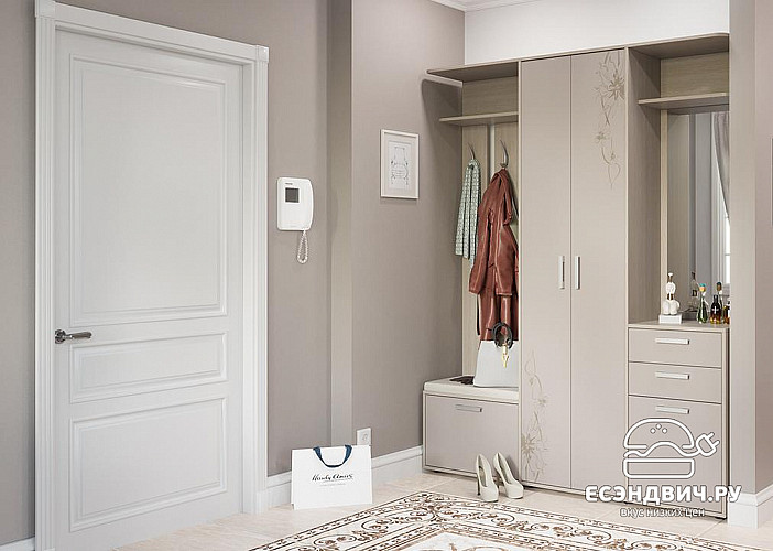 Прихожая 1,6 "Dalia" (Ясень шимо/Бежевый фон глянец с рисунком)-Em/Vt