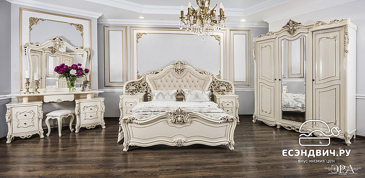 Стол косметический+банкетка+зеркало"Себастьяно" (МДФ) (Крем глянец/Бархат/Шелкография/Патина/Лак/Зеркало) UgJk