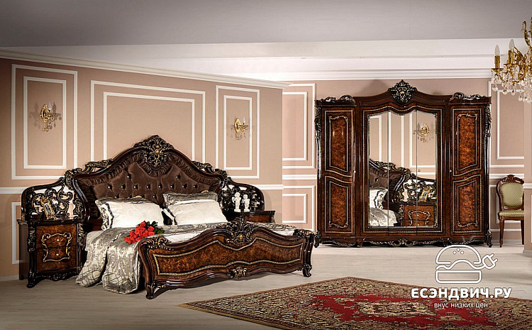 Кровать 1600 "Себастьяно" (МДФ) (Корень дуба глянец/Бархат/Шелкография/Патина/Лак) UgJk