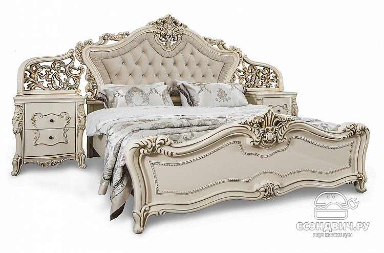 Спальный гарнитур 3 предм./1600 "Себастьяно" (МДФ) (Крем глянец/Бархат/Шелкография/Патина/Лак) UgJk/160