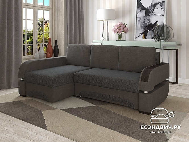 Диван угловой (универс.угол) Диего (Рогожка Alba Grafit/Велюр Atlanta Grey/Велюр Atlanta Grey (AT)/МДФ Венге