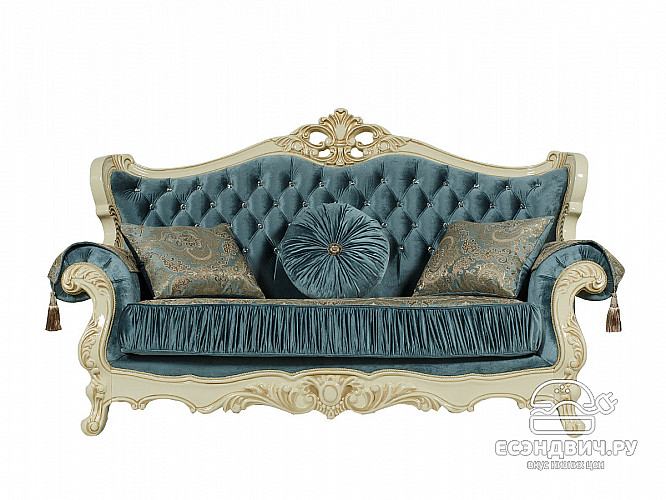 Комплект мягк.мебели 3 предм. Luxe "Мона Лиза" (Крем/Бирюза/Бархат/Жаккард/Патина Позолота) Fb1/Esm/2