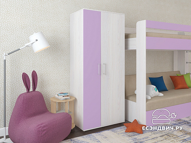 Шкаф 2-х дв. 0,8 прав. штанга/полки "Лаворо" (Анкор белый/Ирис) D_Mi